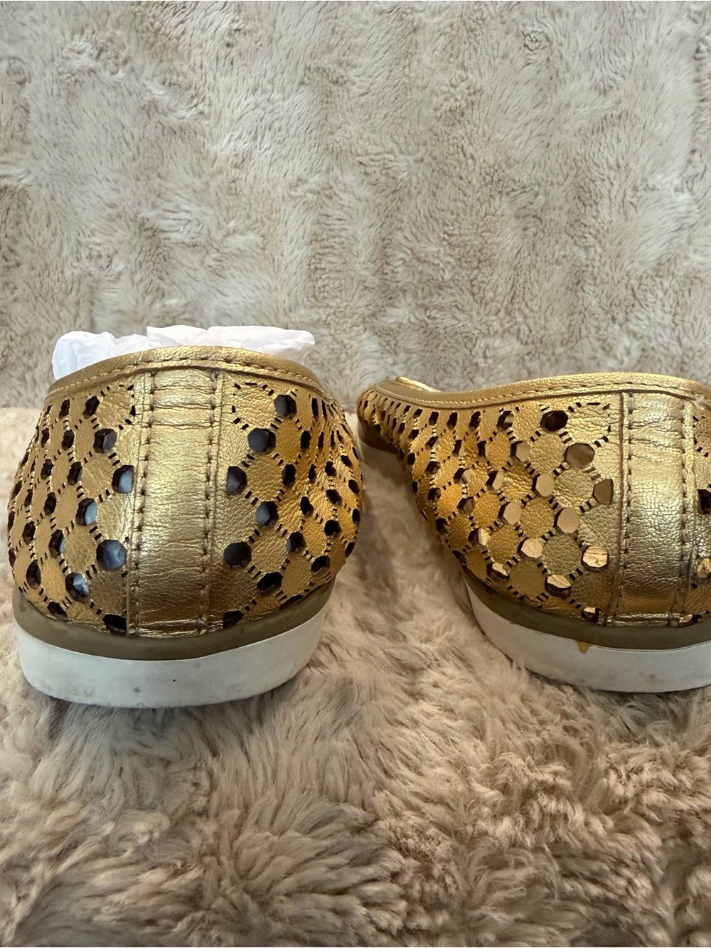 Tory Burch Skyler Ballerina Trainers Metallic Gold Perforated Leather - Picture 8 of 10